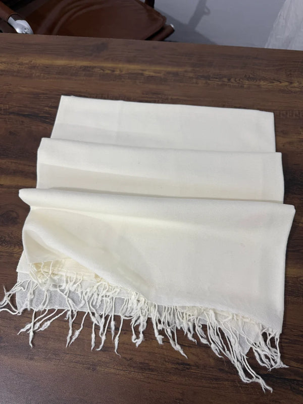 Ladies Plain White Wool Shawl