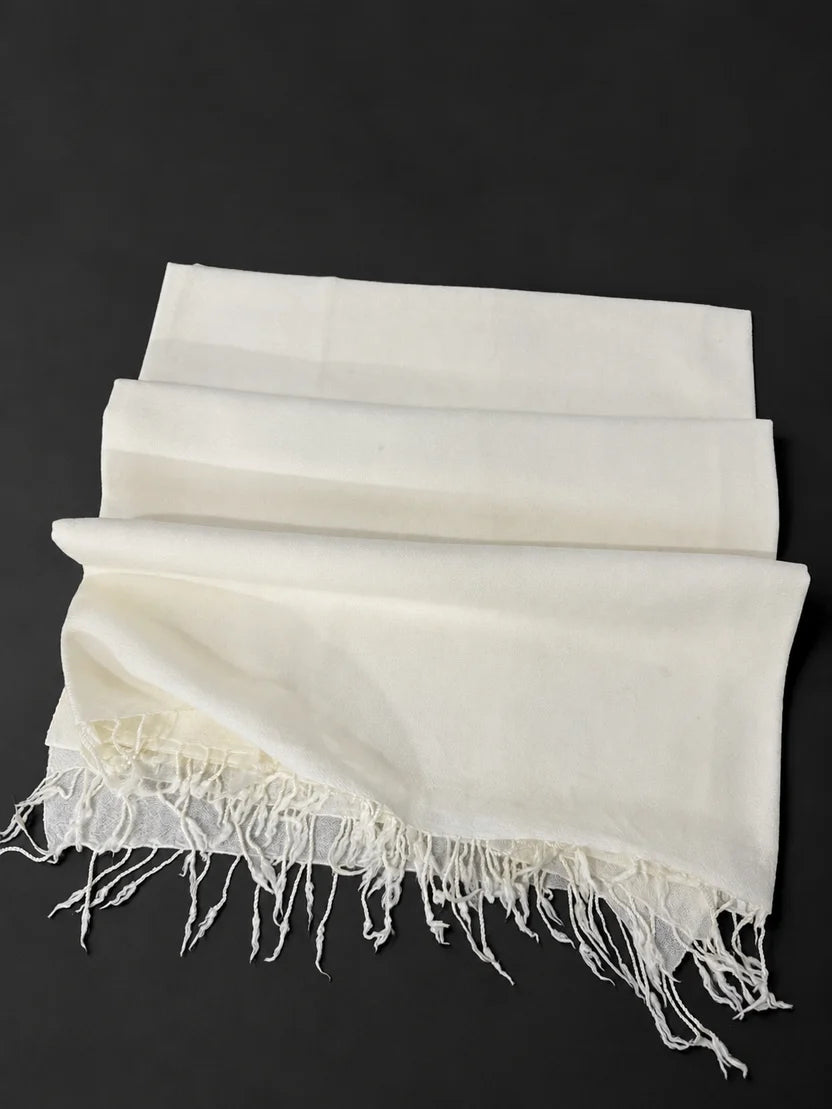 Ladies Plain White Wool Shawl